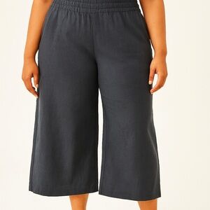 Anthropologie Charcoal Pull-On Wide‑Leg Linen Blend Pants - Plus Size 1X